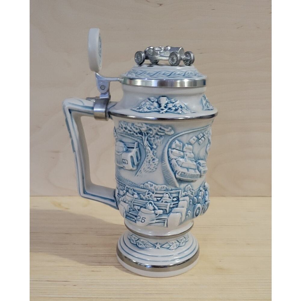 Avon Racing Car Ceramic Beer Stein 1989 New in Box Vintage Lidded Mug